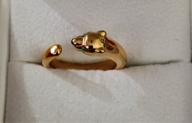 Gold tone Panther Head Open Band Ring