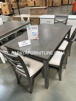 Beautiful 6pcs Dining Set, Grey Dining Table And Chairs, Dinette Set, Table, Chairs, Casual Dining Set, Wooden Table, Gray Table, Chairs, Bench. 6-Pcs