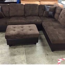 New Chocolate Brown Sectional Sofa Microfiber Couch With Storage Ottoman And Pillows 