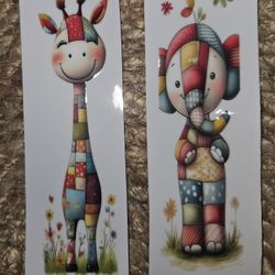 2 Stickers Bookmark appliques Giraffe & Elephant 