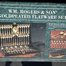 WM Rogers & Son Enchanted Rose Gold Plated Silverware Flatware 63 Piece Set