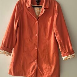 VTG Style & Co.  Trench Coat Jacket Pockets Size XL Salmon Coral Orange 100% Cotton