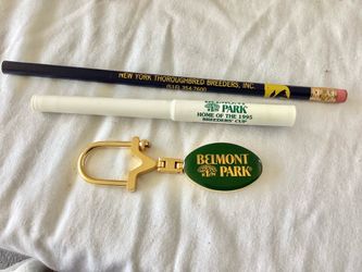 1980s-90s Belmont Park Horse Racing Track Memorabilia Keychain & Pens Horse Breeder’s Collectible Advertising