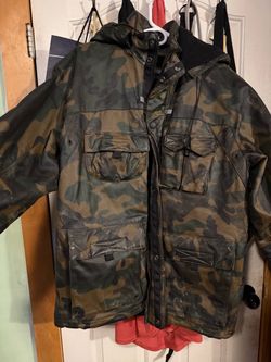 Camo Leather Jacket with Hood