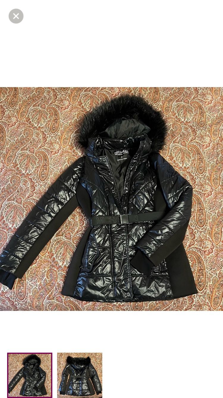 MK Shiny Black Puffer Jacket M