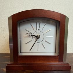 BULOVA QUARTZ MANTEL SHELF DESK CHERRY TONE WOOD CLOCK B2774 ART DECO