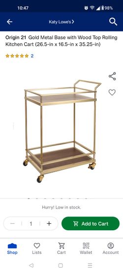 Kitchen Cart 26.5x16.5x32.25 inches Gold Metal Base With Wood Top Rolling Kitchen Cart - New 