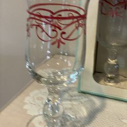 Have TWO SETS: WAVERLY “Vintage Rose” Hand Painted Water Goblets - New!