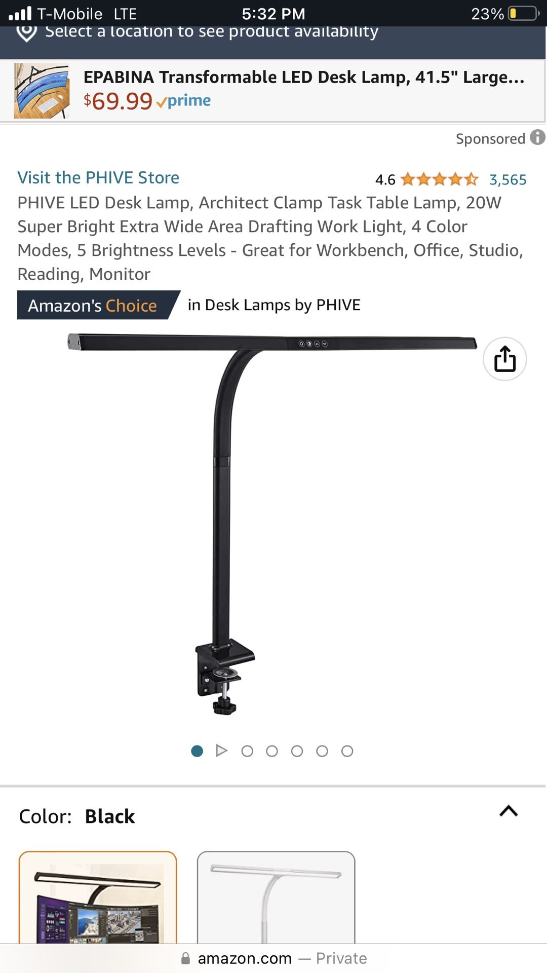 PHIVE LED Desk Lamp, Architect Clamp Task Table Lamp