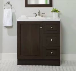 Glacier Bay Bannister 31 in. Single Sink Dusk Freestanding Bath Vanity with White Cultured Marble Top