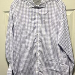 Twillory Button Up Shirt Size 17 32-33 Blue Pink Plaid The Hustle Performance
