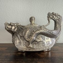 Double Dragon Silver Teapot and Wine Pot Decorative Set
