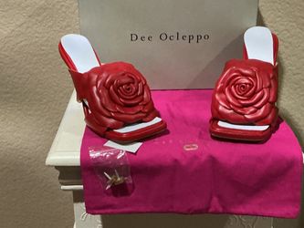 Dee Ocleppo Red Rose Leather Mule Heels