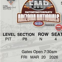 NHRA Arizona Nationals 2 Pit Tickets