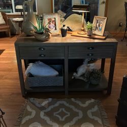 Table Side Table Behind The Couch, Two Drawer Barnwood In Color 4‘ X  19 Inches