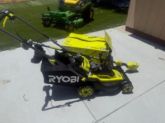 Lawn Mower Ryobi Push 16in  w/ Weed Eater +2-4Ah Batteries & Fast Charger
