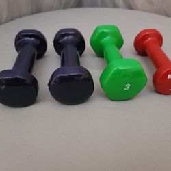 Dumbbells (3) 3lbs and (1) 2lbs Glossy Vinyl Coated Dumbbells 