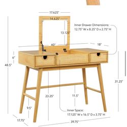 Mid century modern vanity desk with mirror