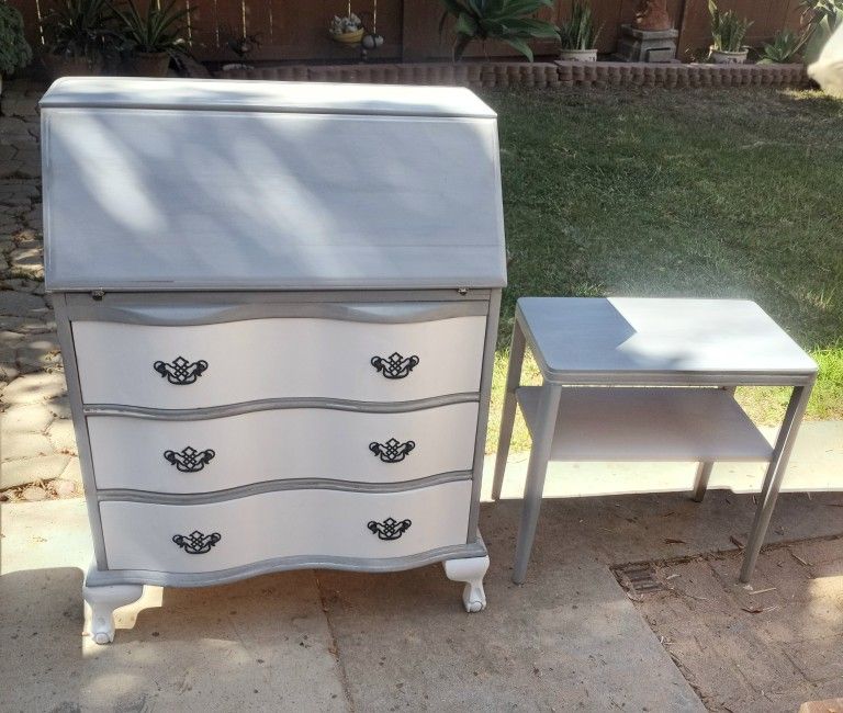 Refinished Antique Sepantine Dresser desk/vanity  And Nightstand With Shelf 