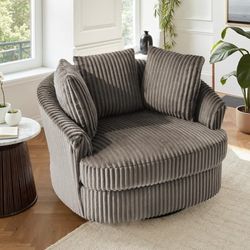 UIXE 43" W Oversized Swivel Accent Chair Faux Fur Round Barrel Chair Comfy Upholstered Armchair for Living Room, Chaise Lounge Indoor Singl