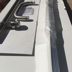 Brand new adjust brushed chrome shower door handles 15” to 22” included small handles aluminum chandler guide rollers screws $ 20