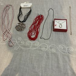 Necklace 6pc Lot Mixed Necklace Long Faux Pearls Pendant Necklaces