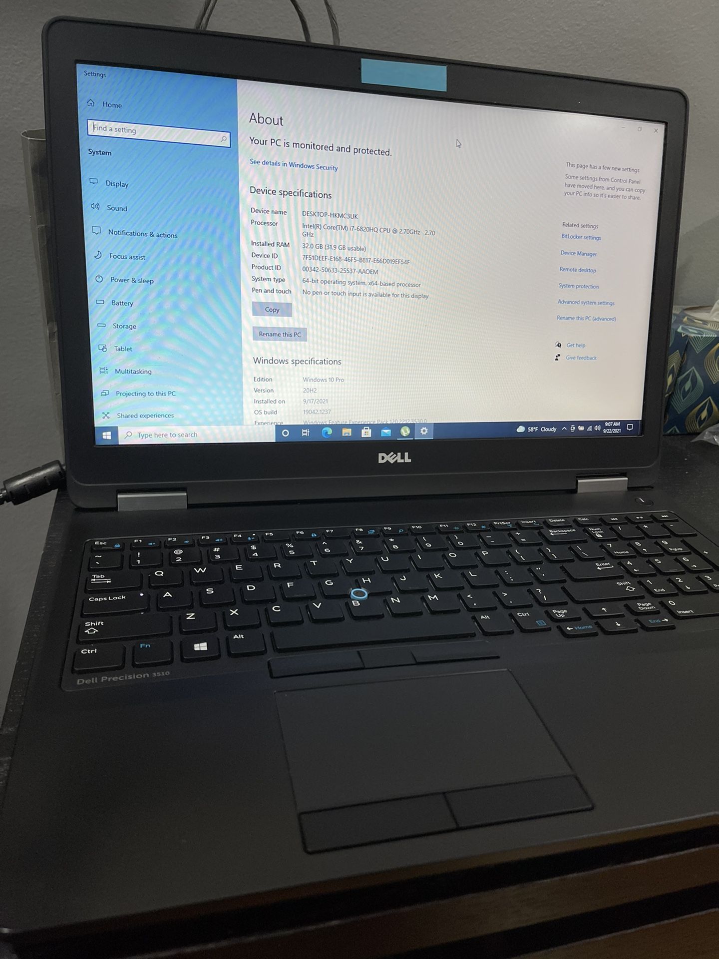 Dell Precision 3510 i7 32gb 256gb SSD