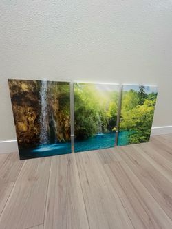 3 panel waterfall in deep forest canvas photo