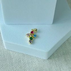18k gold plated colorful zircon cross pendant.