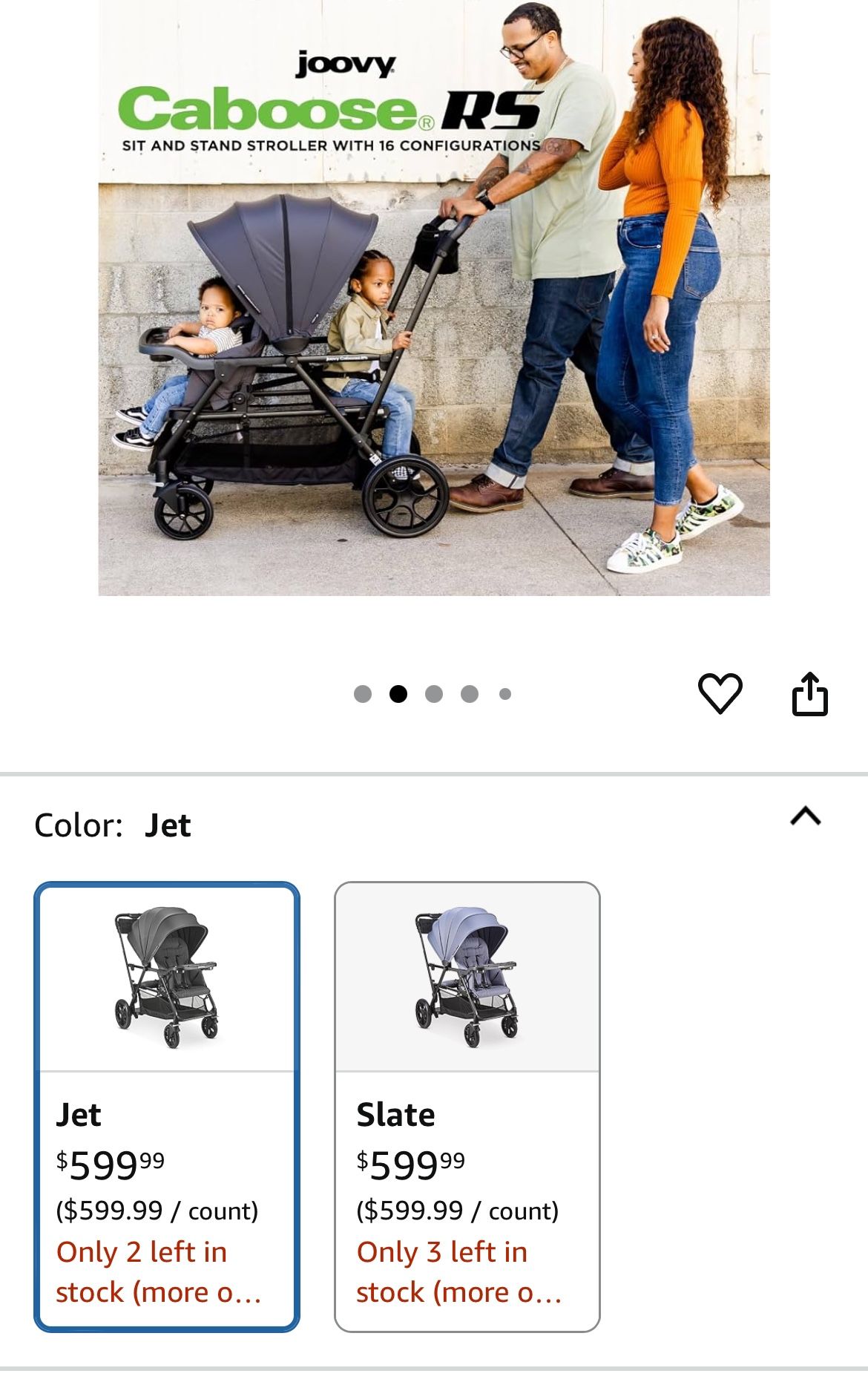 Joovy Caboose RS Sit & Stand Double Stroller for Children Up to 55 lb. with All-Terrain Wheels, UPF50+ Sun Canopy