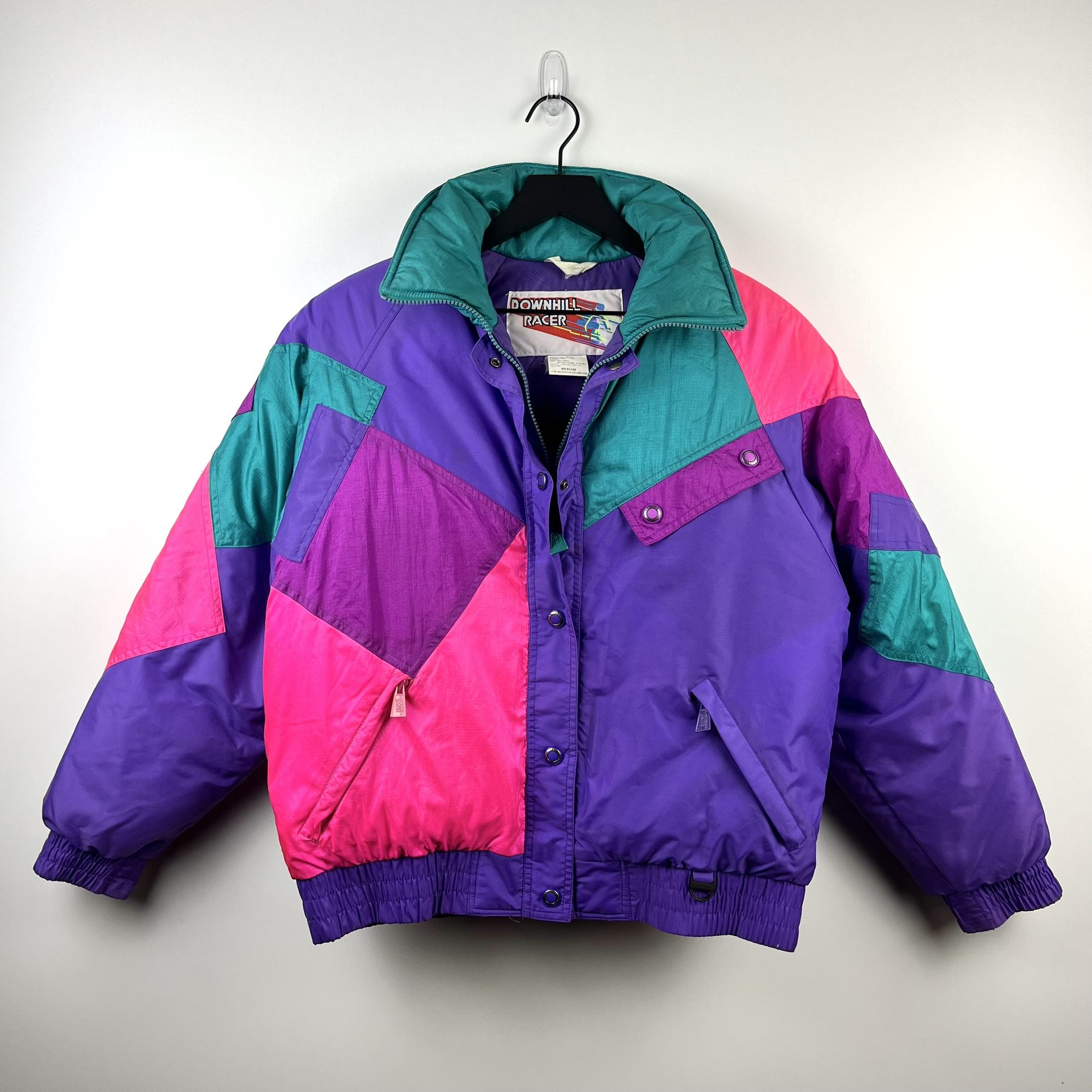 SWEET 90’s Vintage Downhill Racer Jacket Puffer Coat Purple Pink Teal Winter Retro (See Measurements (in Pics))