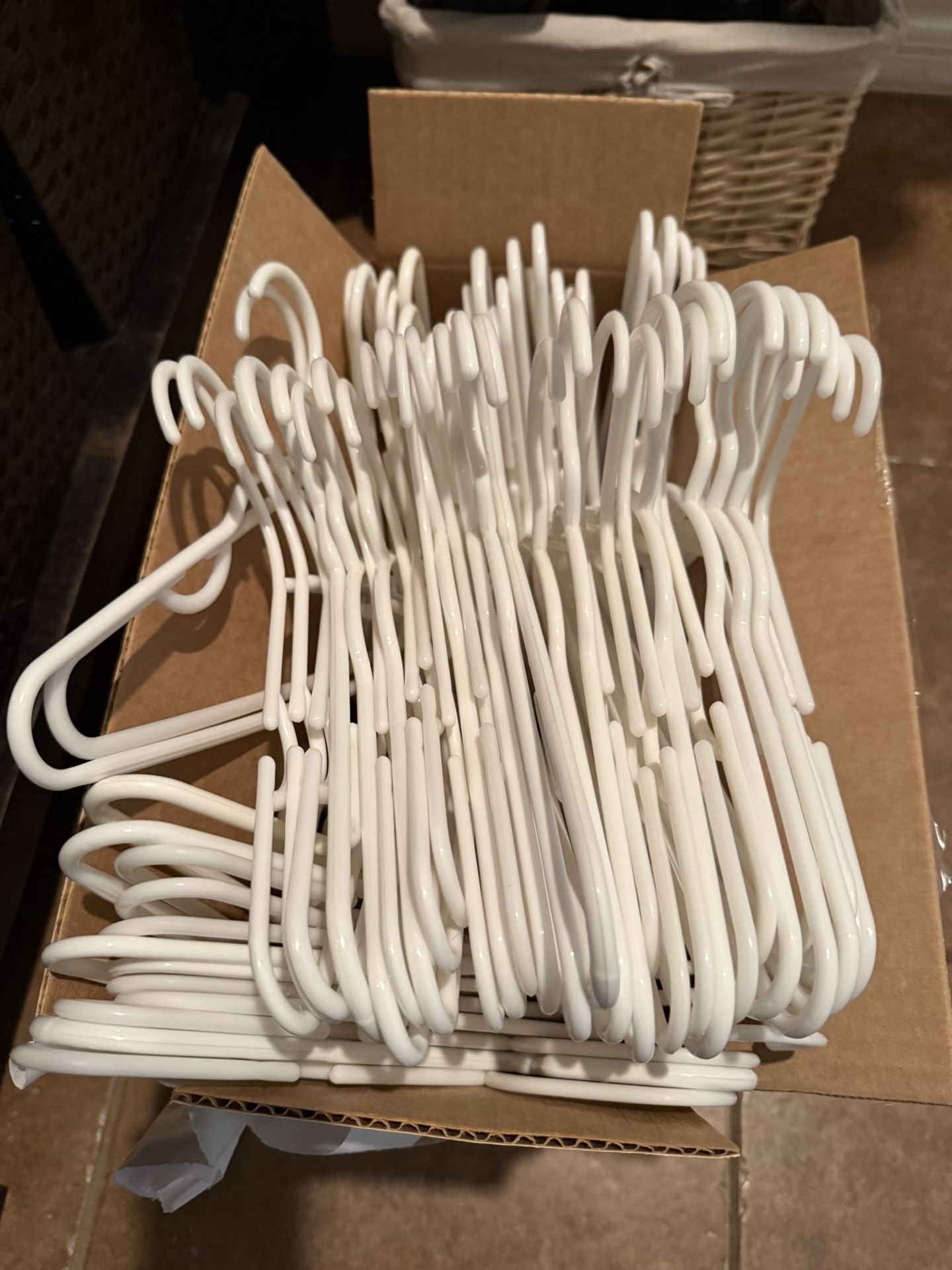 Box Of 130+ Kids White Plastic Hangers