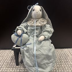 VintageStuffed Folk Art Bunny Rabbit Doll Country Primitive 24”