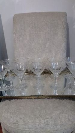Set of 10 Vintage Etched Chrystal Stemware