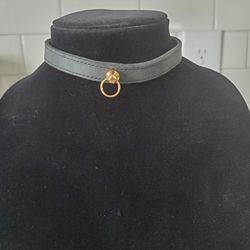 NWOT Handmade Leather Choker With Gold Buckle And Charm Holder