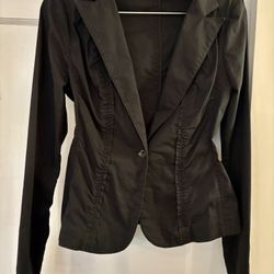 Vintage 2000's Express Design Studio Black Cotton Lightweight Blazer with ruffles details Size 6