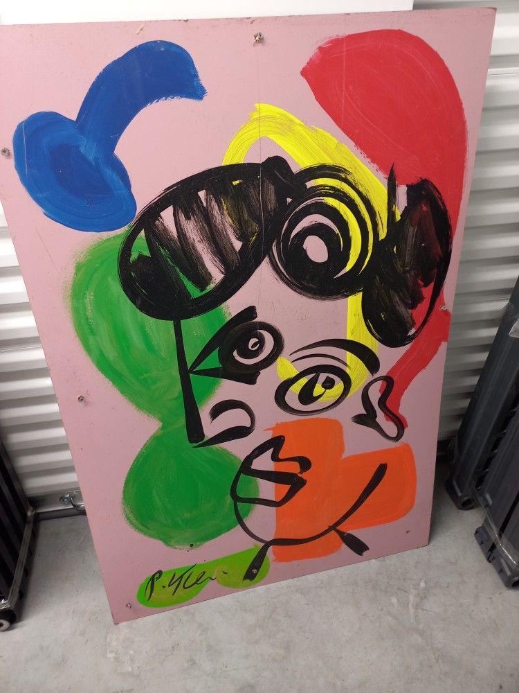 Big 48 X 32" Peter Keil Psint On Cardboard Wood