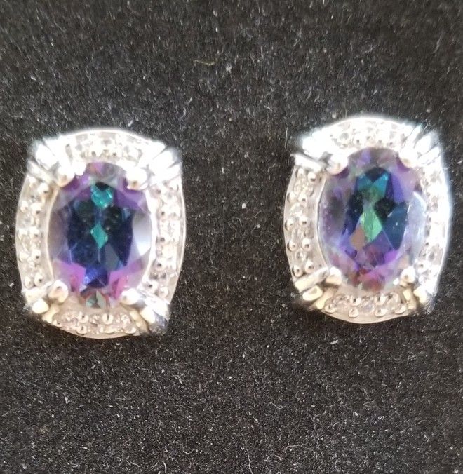 Earrings Sterling Silver With Mystic Topaz