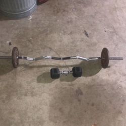 Dumbbell And Curl Bar With 10lb Weights 