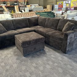 Chocolate Brown Comfy Sectional And Ottoman 