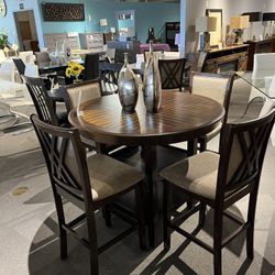Brown 5PC Round Counter Height Dining Room Set 