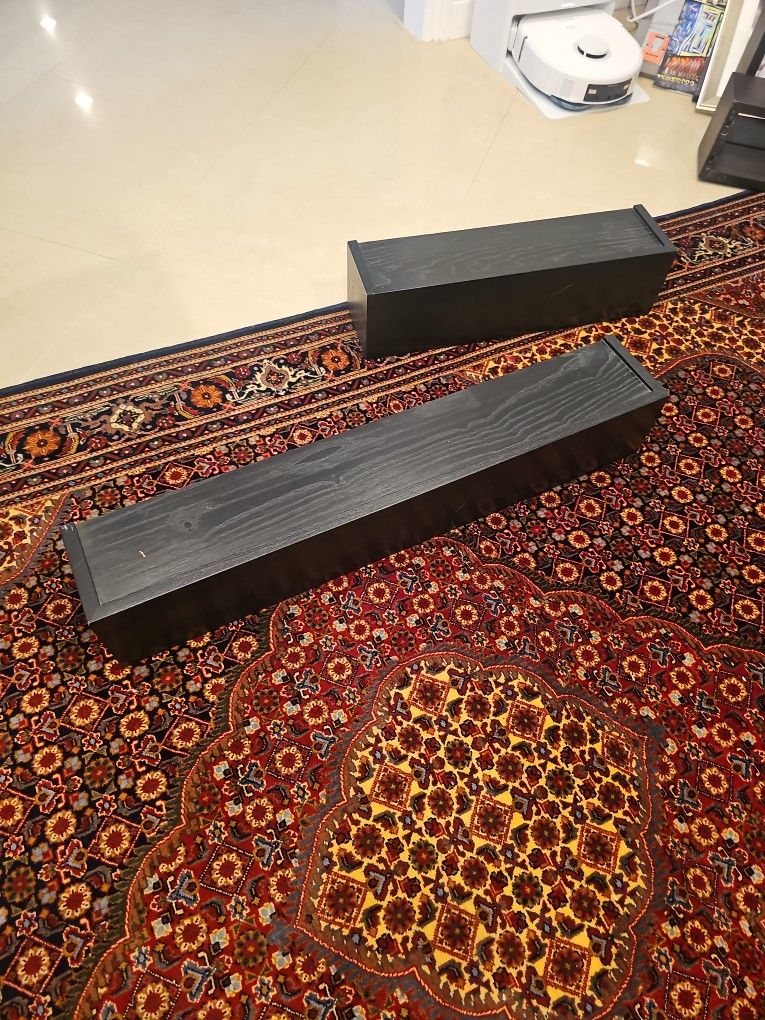 Two Black Solid Wood Shelves