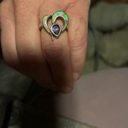 AMETHYST AND OPAL EART MINED RING NATURAL AND 925 STERLING SILVER SZ8