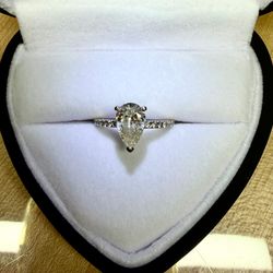 1.75 Ct Natural Pear Diamond Ring GIA Certified H/SI1 14K White Gold Pavé Engagement Ring
