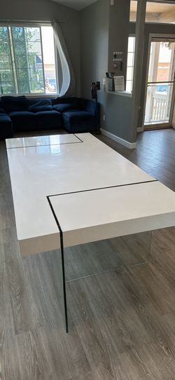 Modern White Dining Table with Glass Legs