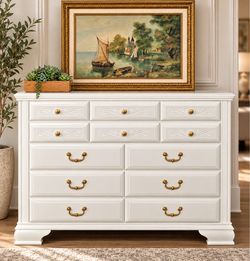 White Wood Dresser with Gold Hardware