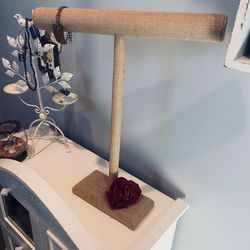 One Of A Kind Burlap Jewelry Organizer Can Hold 30” Necklaces 