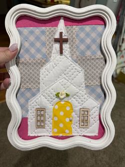 Framed churches vintage quilt, handmade. 8”x10” prices vary