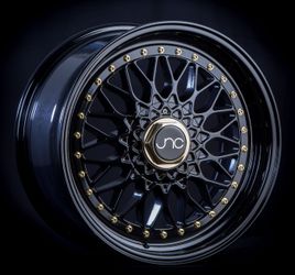 JNC004 Gloss Black Gold Rivets Wheels - 15"-18"