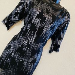 PETTICOAT ALLEY, Black Unlined Dress With Silver Sequin, Size XS